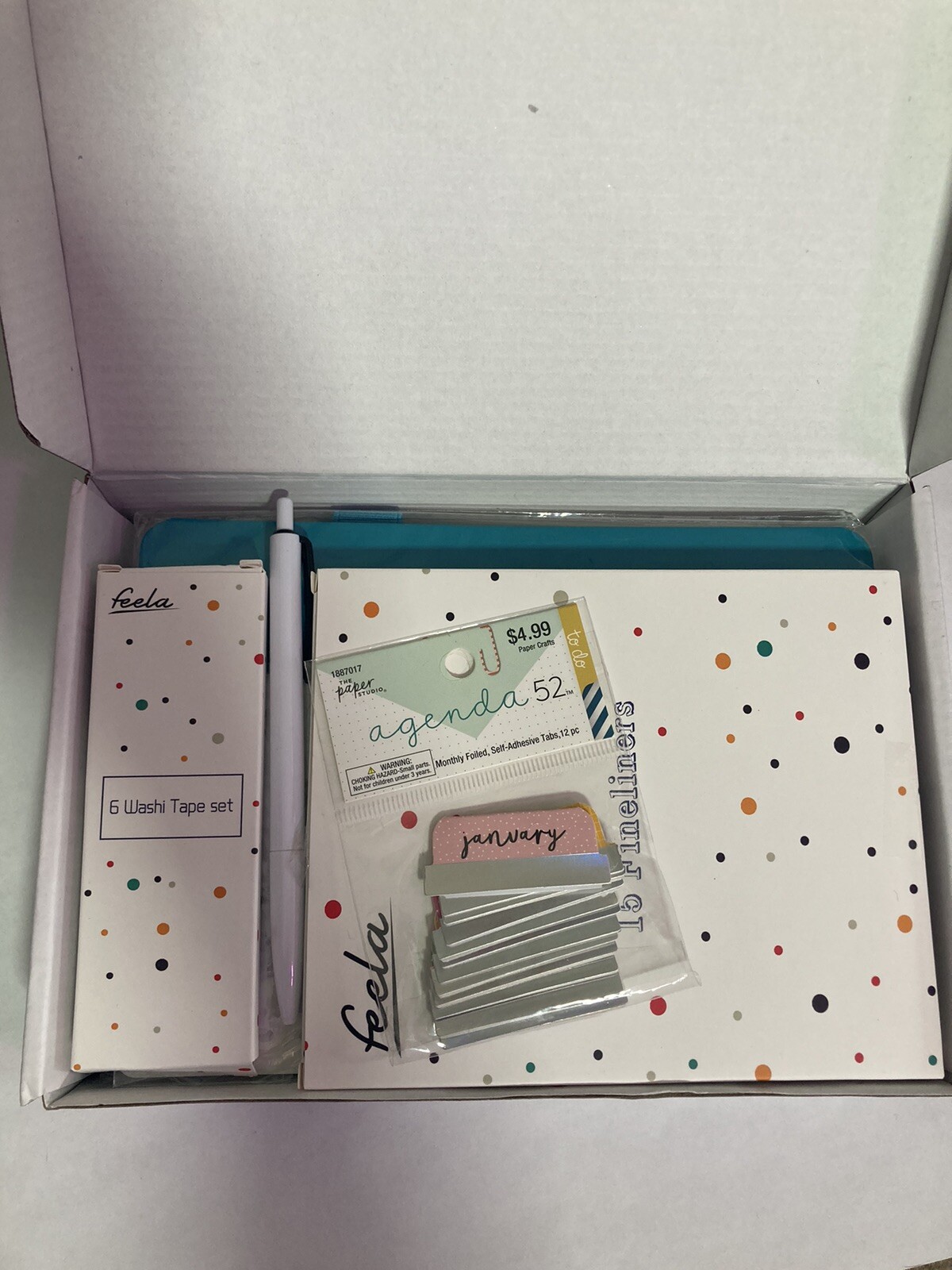 Complete Feela Dotted Journal Set Teal + Additional Monthly Self-Adhesive Tabs