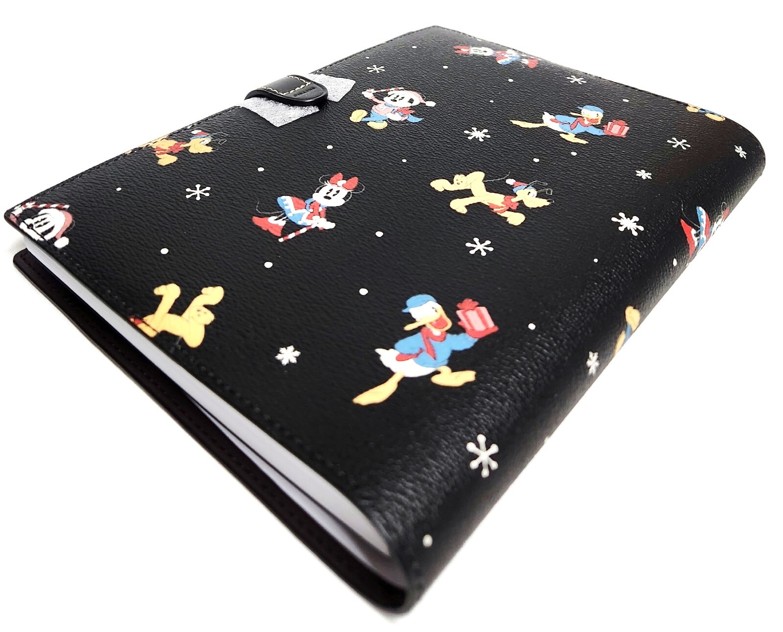 Coach Disney Notebook with Holiday Print Gunmetal Black Multi Smooth Leather NWT