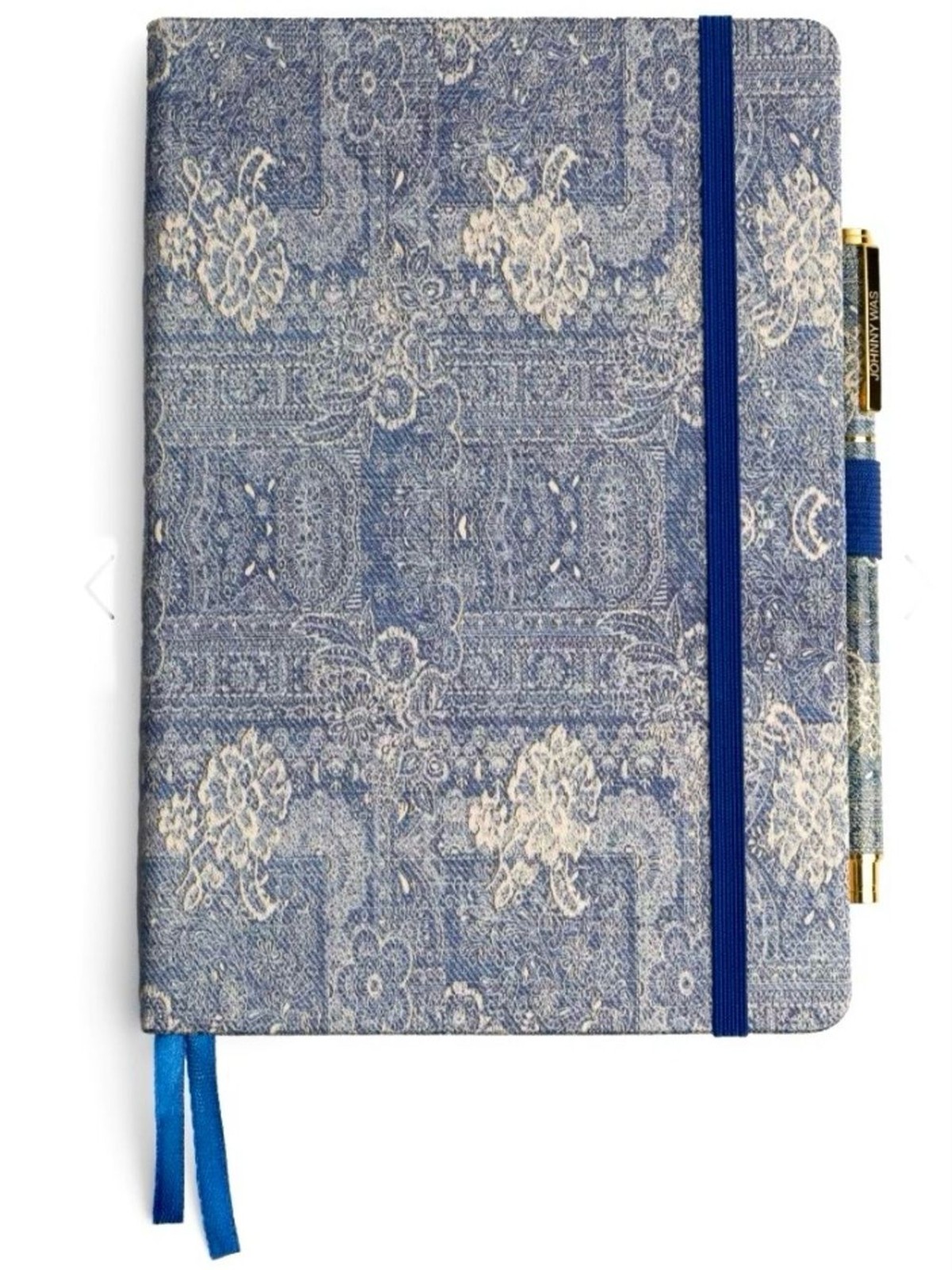 NEW Johnny Was Denim Embroidery Journal and Pen Set Silk Blend Blue 8.5″ x 6″