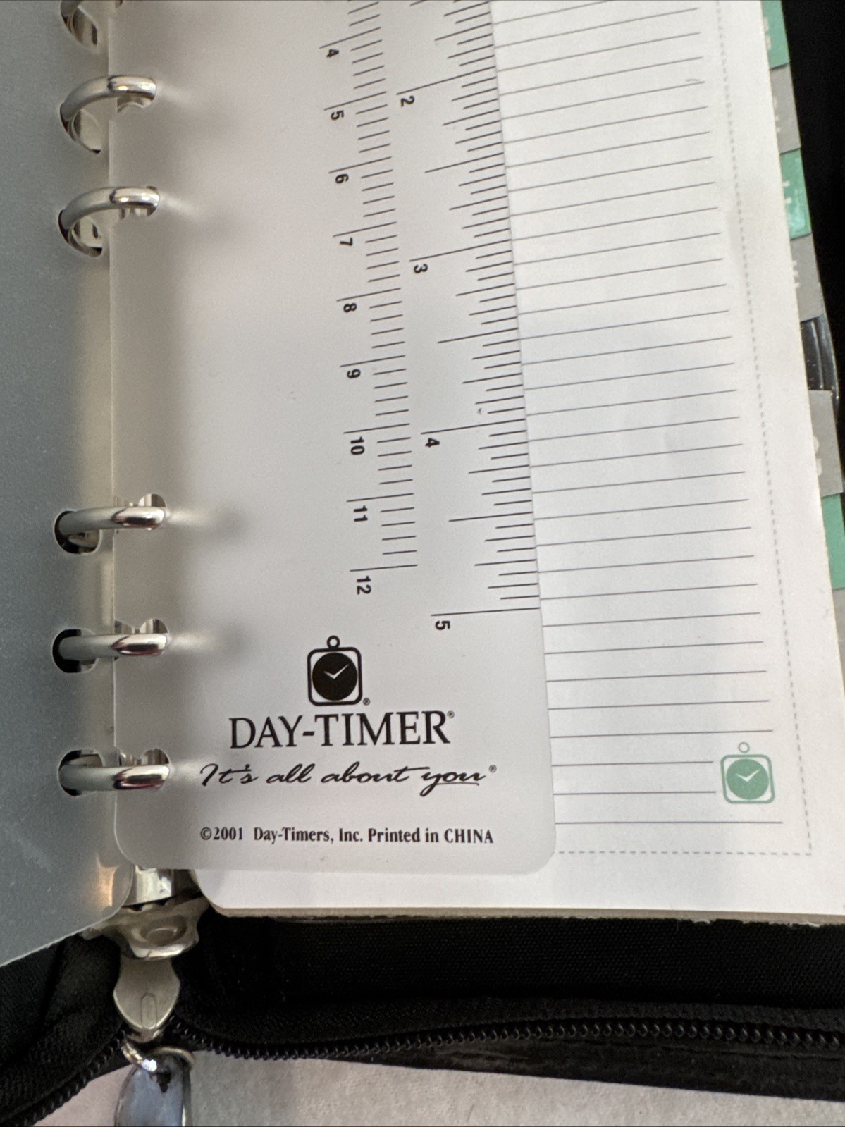 Black Soft Leather Day Timer 6 Ring Planner Zip Around Inserts & Fire Hat Pull