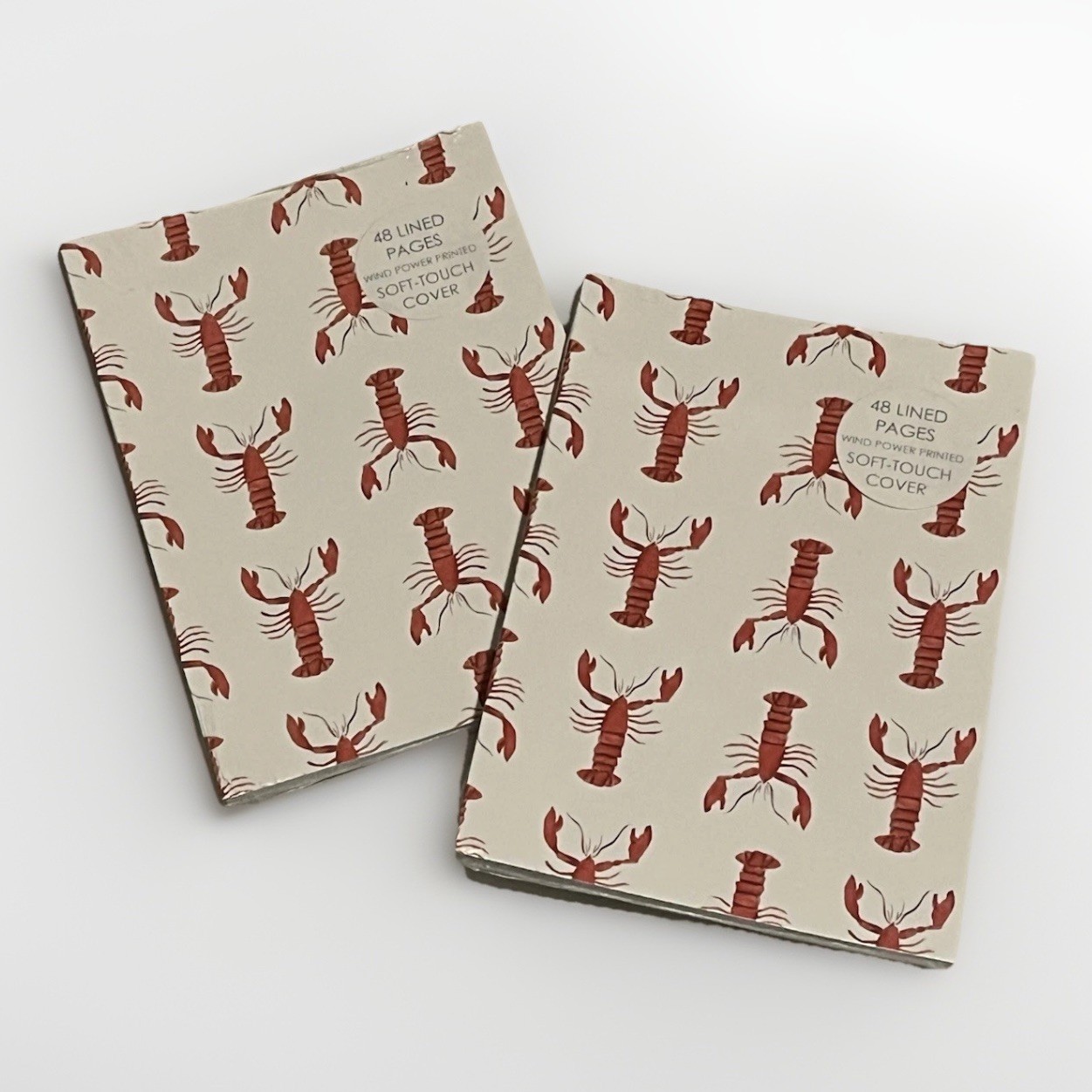 NIP Sara Fitz Lobster Set of 2 Soft Touch Cover 48 Page Lined Notebook Journal