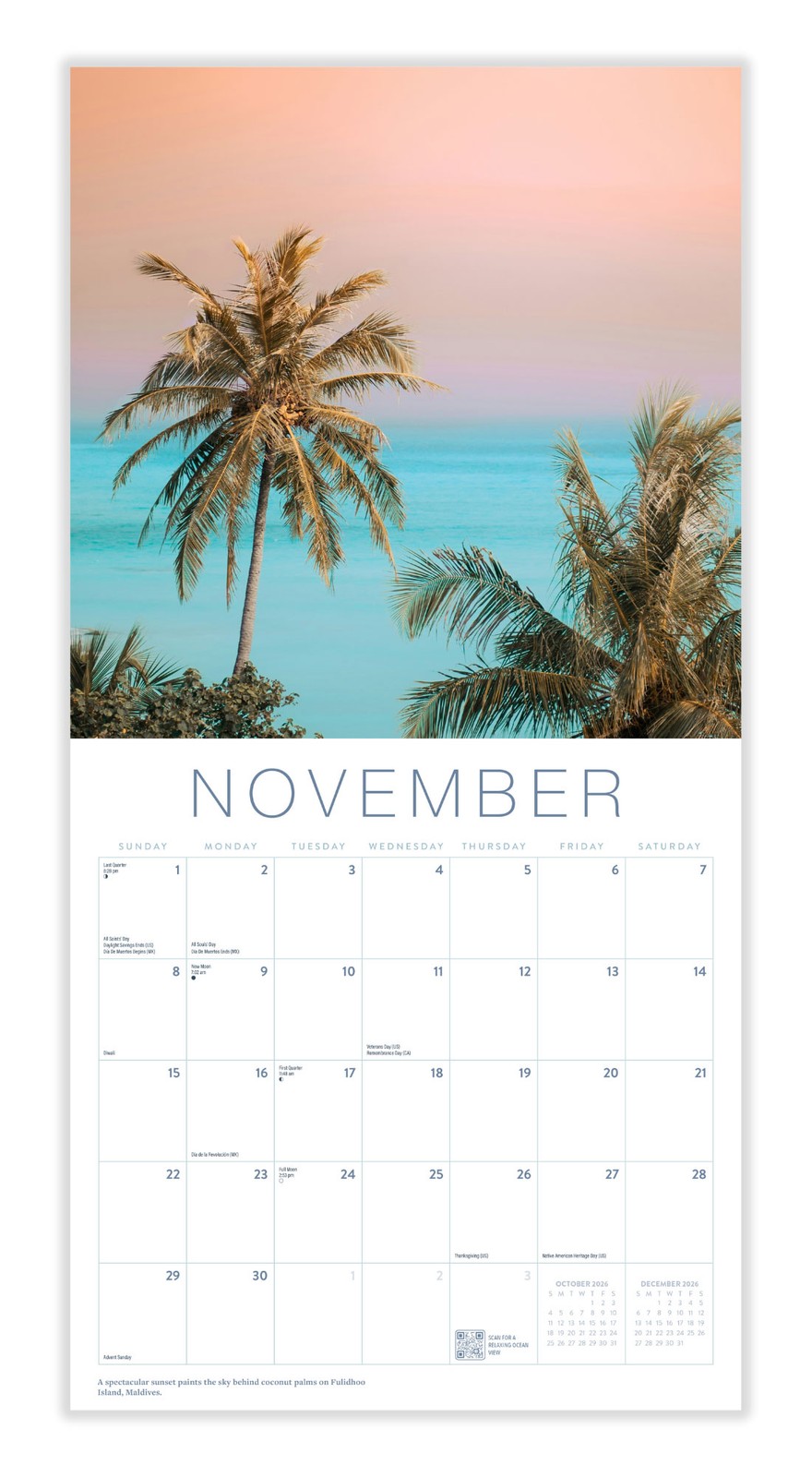 Beach Calendar 2026 | 12″ x 24″ 12 Month Calendar | Marble City Press