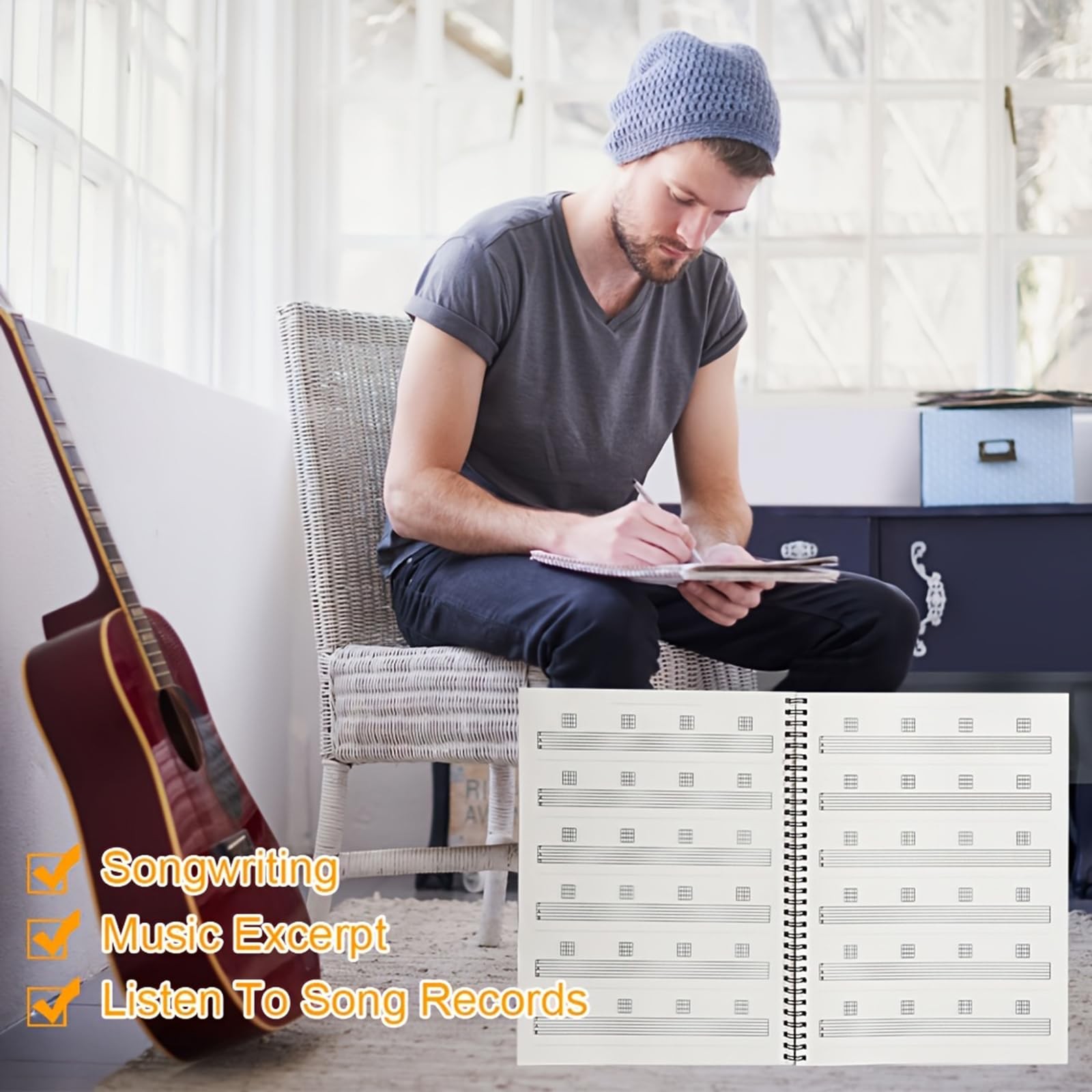 HETOETF Guitar Tablature Notebook, Blank Sheet Music Tab Notebook
