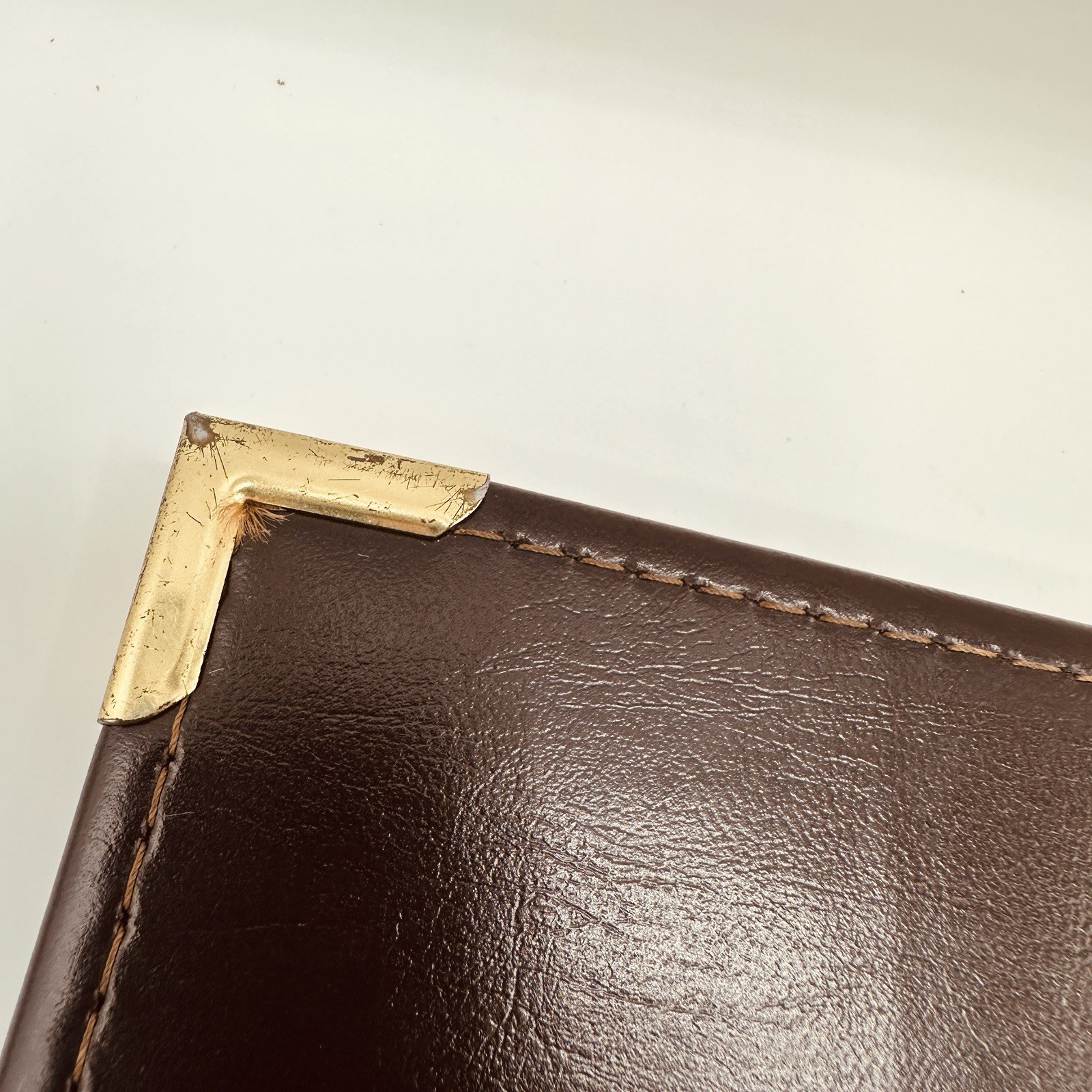 Samsill Leather Padfolio Portfolio Brown Gold Corners Pockets 9.5×12 USA 7001