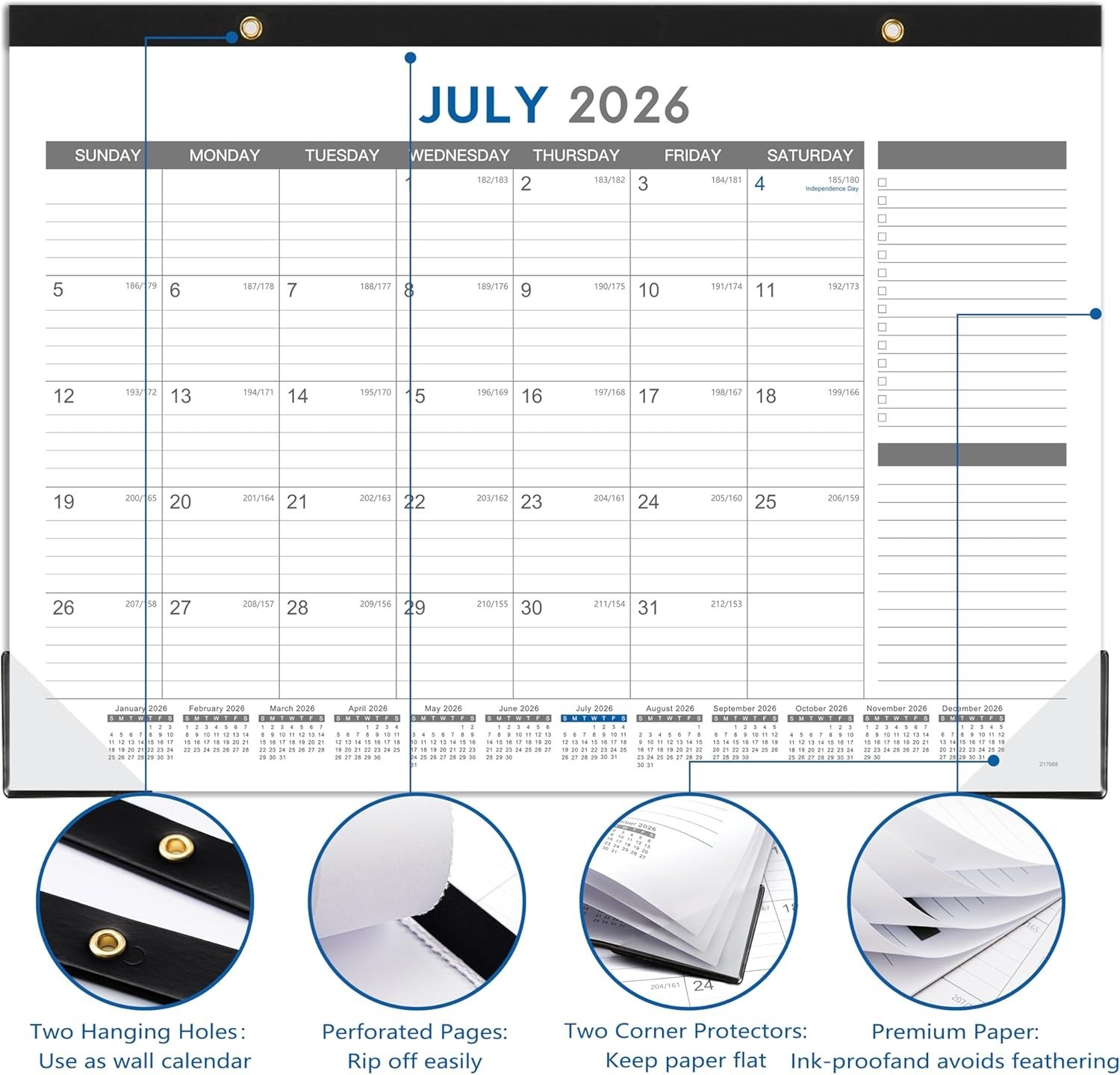 2026-2027 Desk Calendar – July 2026 – Dec 2027, 18 17″ x 12″, black