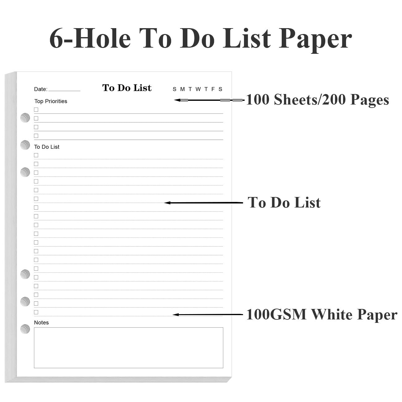 3 Pack A5 Daily Planner Refills – 6 Hole Punched To Do List Inserts, 300 Sheets