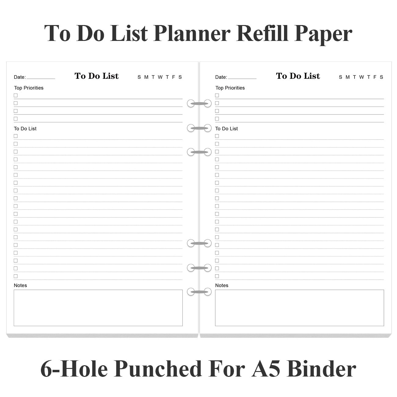 3 Pack A5 Daily Planner Refills – 6 Hole Punched To Do List Inserts, 300 Sheets