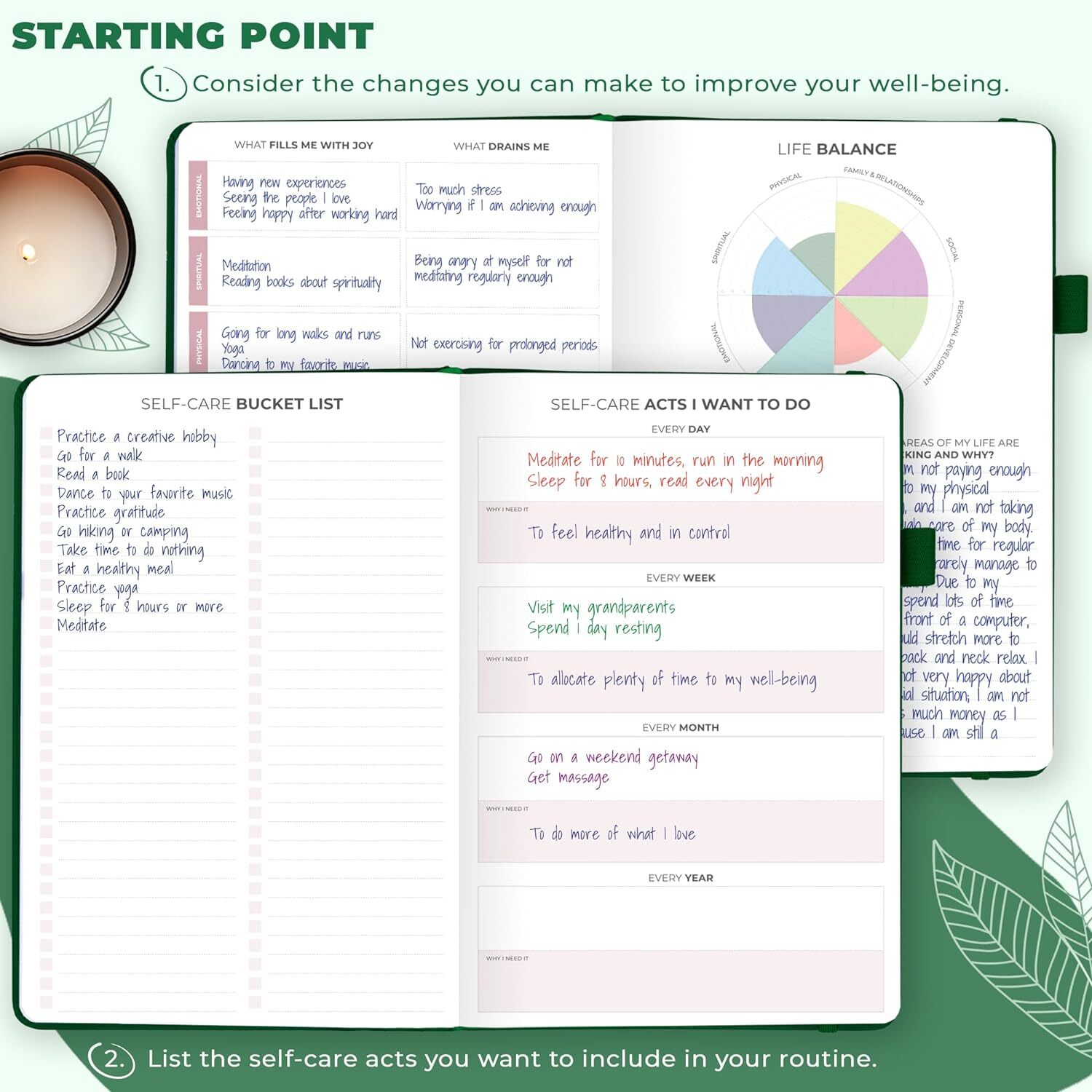 Clever Fox Self-Care Journal – Wellness & A5 (5.8” x 8.3”), Forest Green