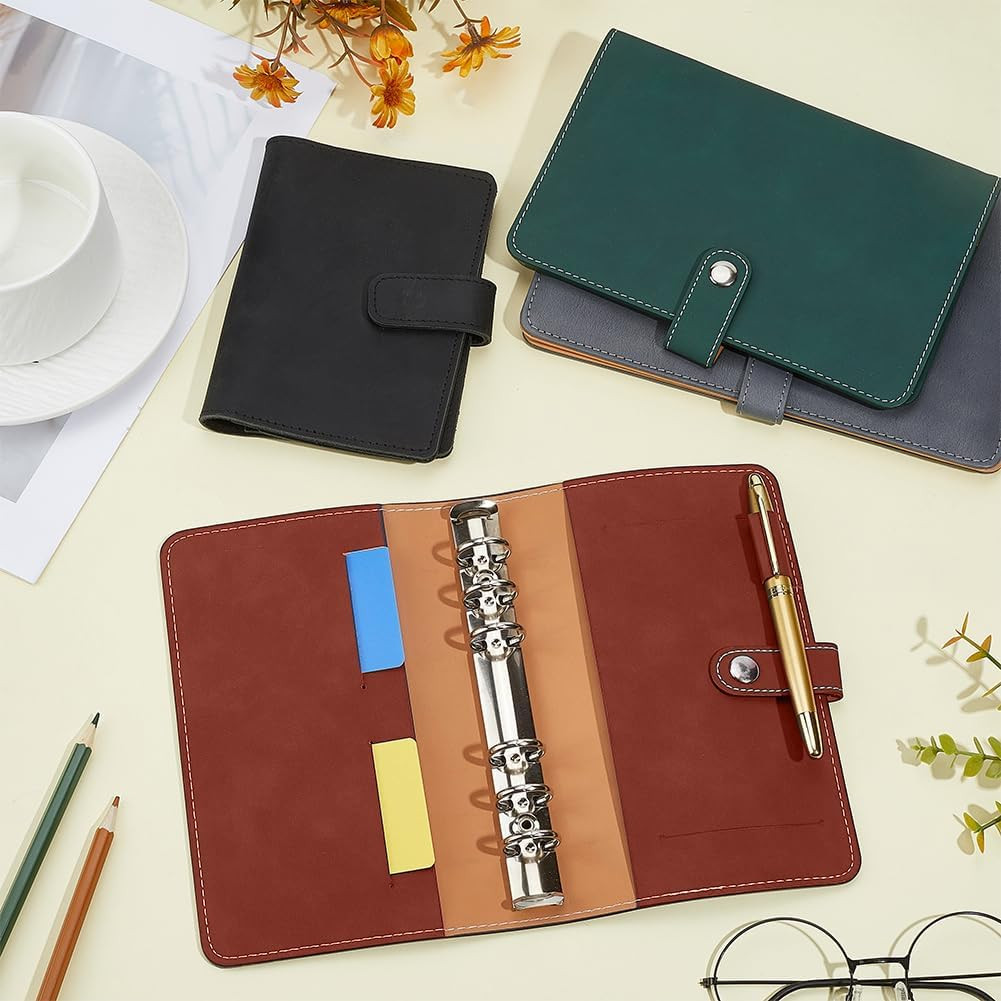2PCS 2 Colors Refillable 6 Ring Loose Leaf Planner Binder A6 PU Leather Travel J