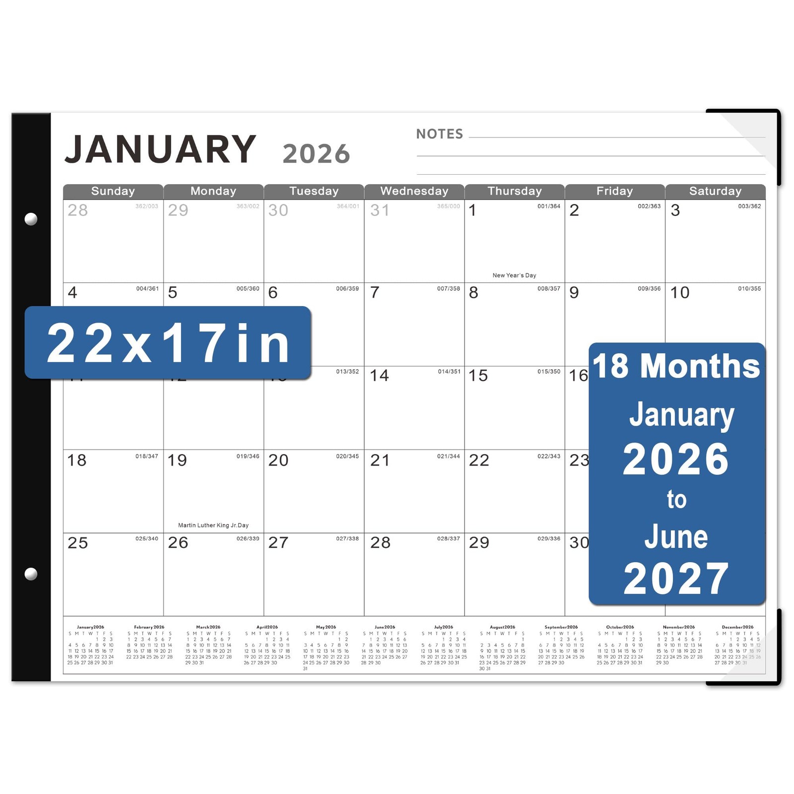 Desk Calendar 2026, KOPEESY 22″ x 17″ Large Calendar, x 17″, Black