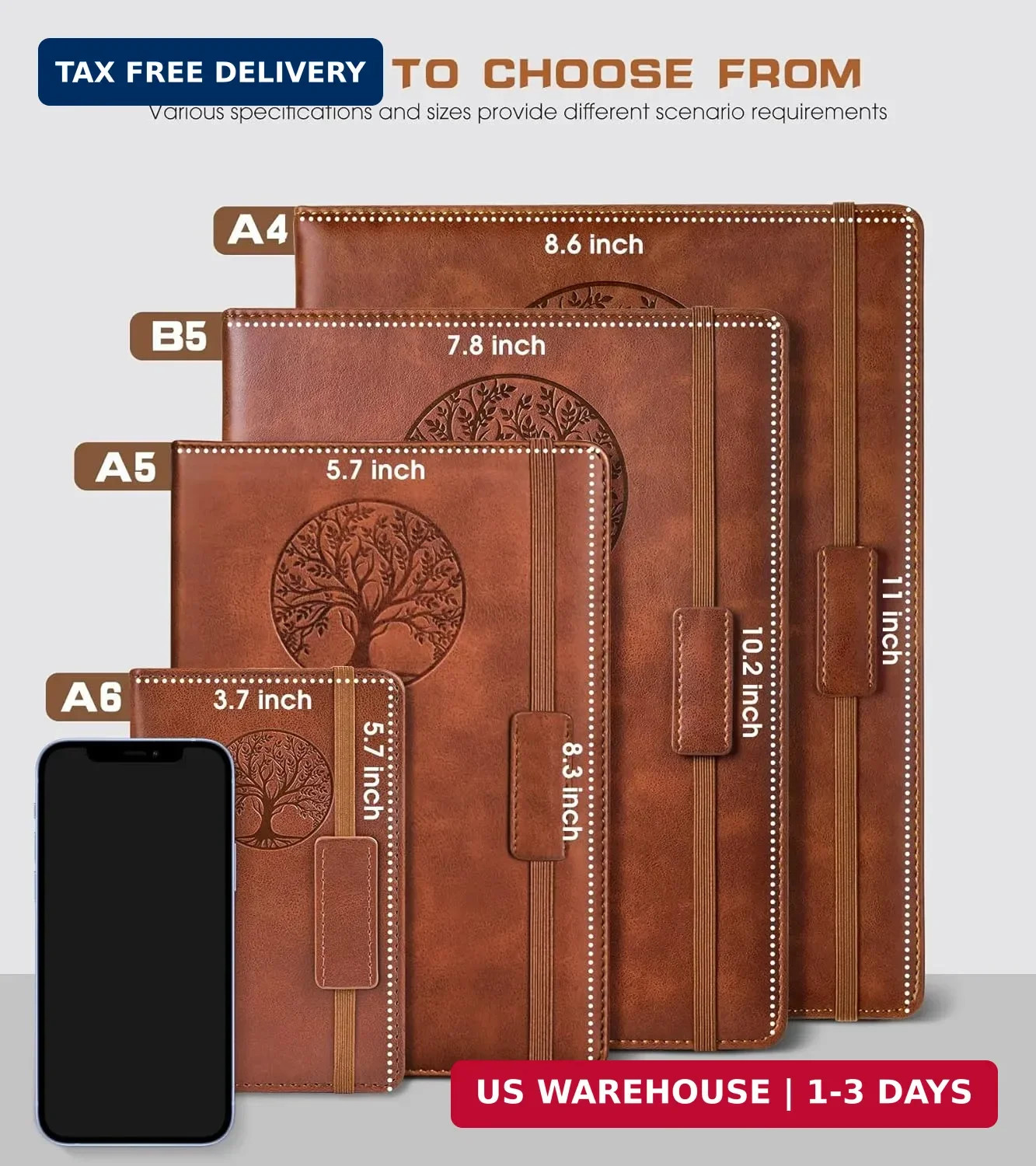 Lined Journal Notebook for Women Men,256 Thick Pages,A5 Hardcover Vintage Leathe