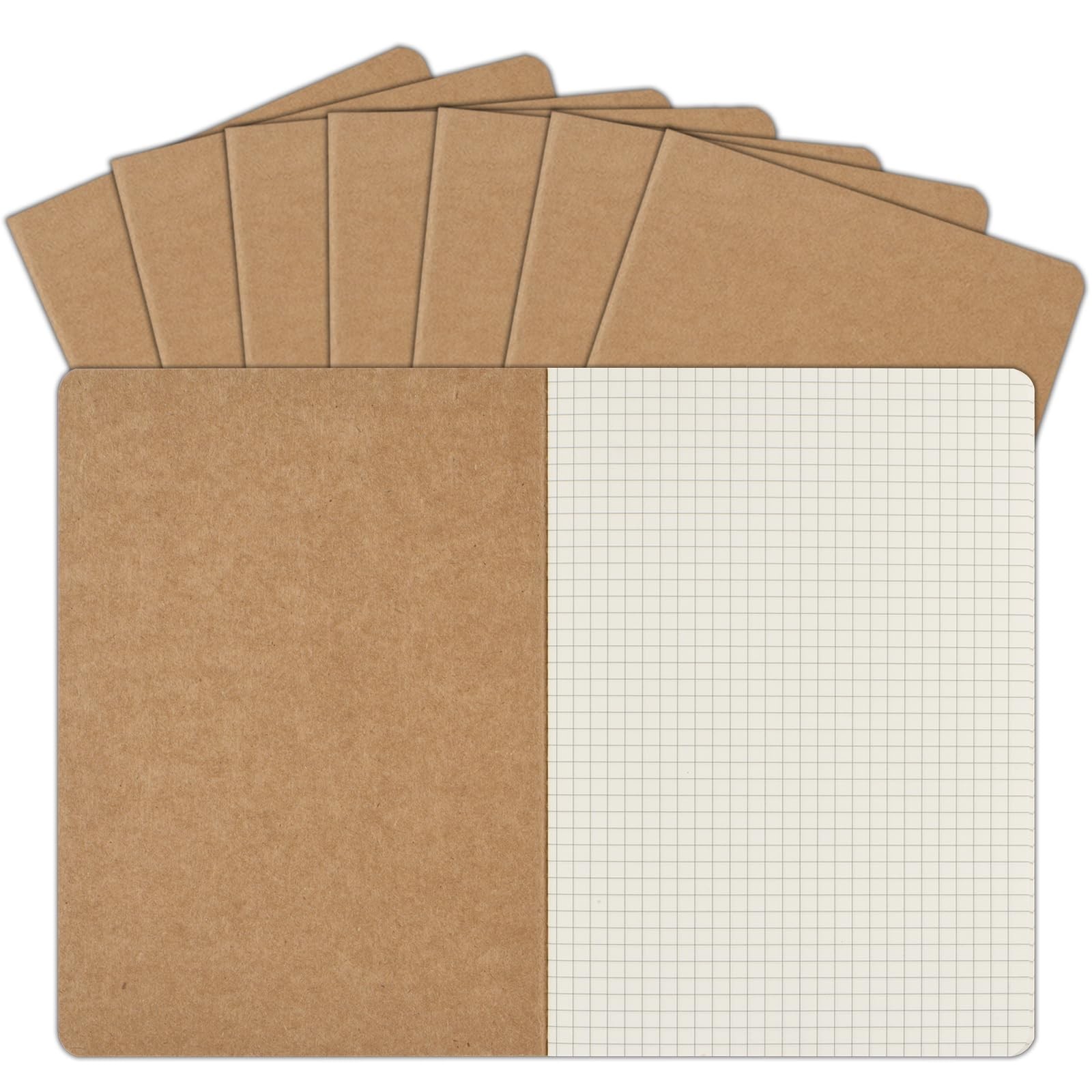 ZCZN 8 Pack A5 Kraft Notebooks Bulk, 8.15×5.5 Inches Graph Paper kraft