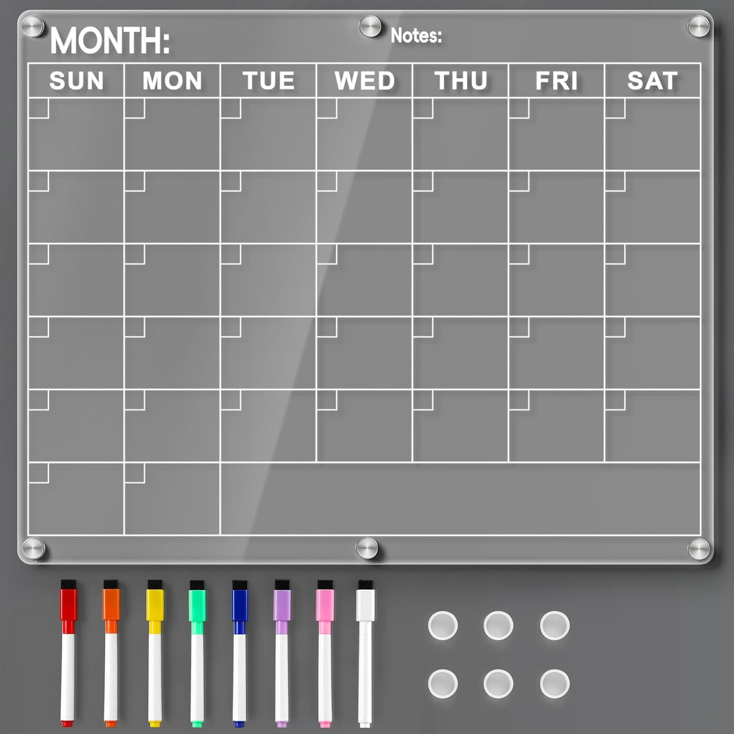 Acrylic Magnetic Fridge Calendar Monthly Planner Dry Erase Board 14.5×11.5