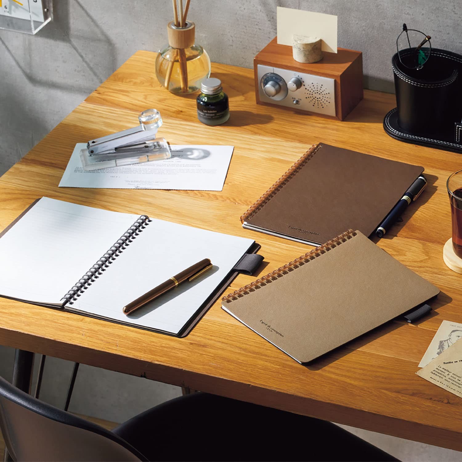 Lihit lab. Open Ring Notebook Synthetic Leather Cover A5 Gray N2993-27