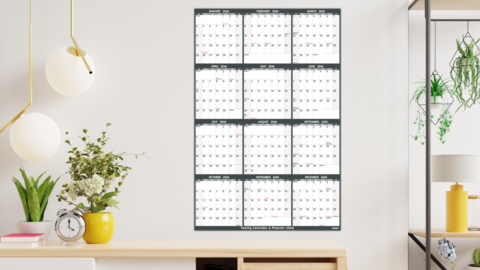 Yearly Wall Calendar 2026 – Large 2026 Vetical, Jan 2026 -…