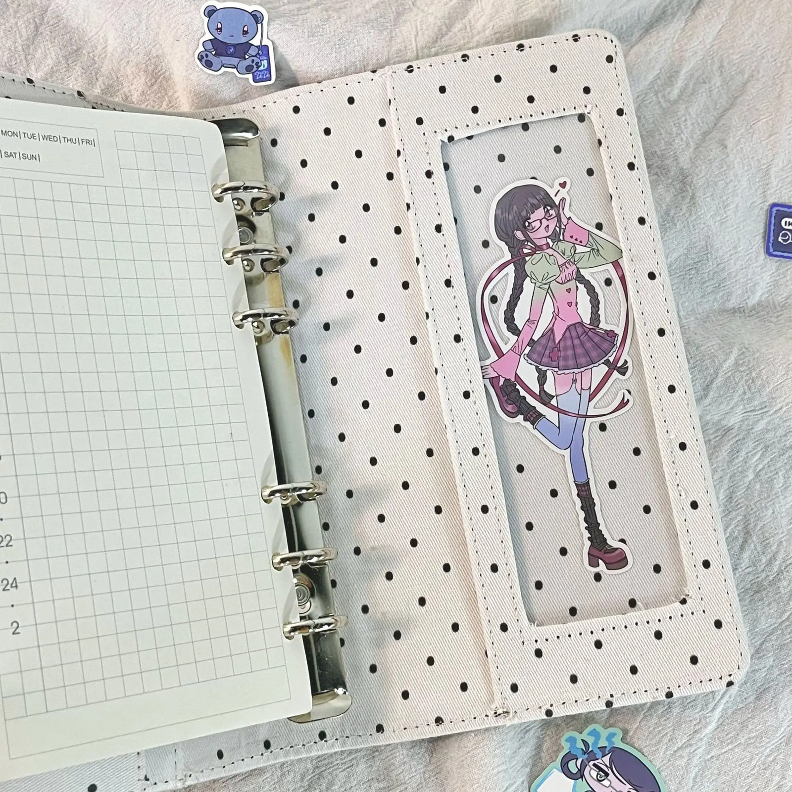 A6 Retro White Polka Dots With 45 Sheets Inner Page DIY PU Clip-on Notebook