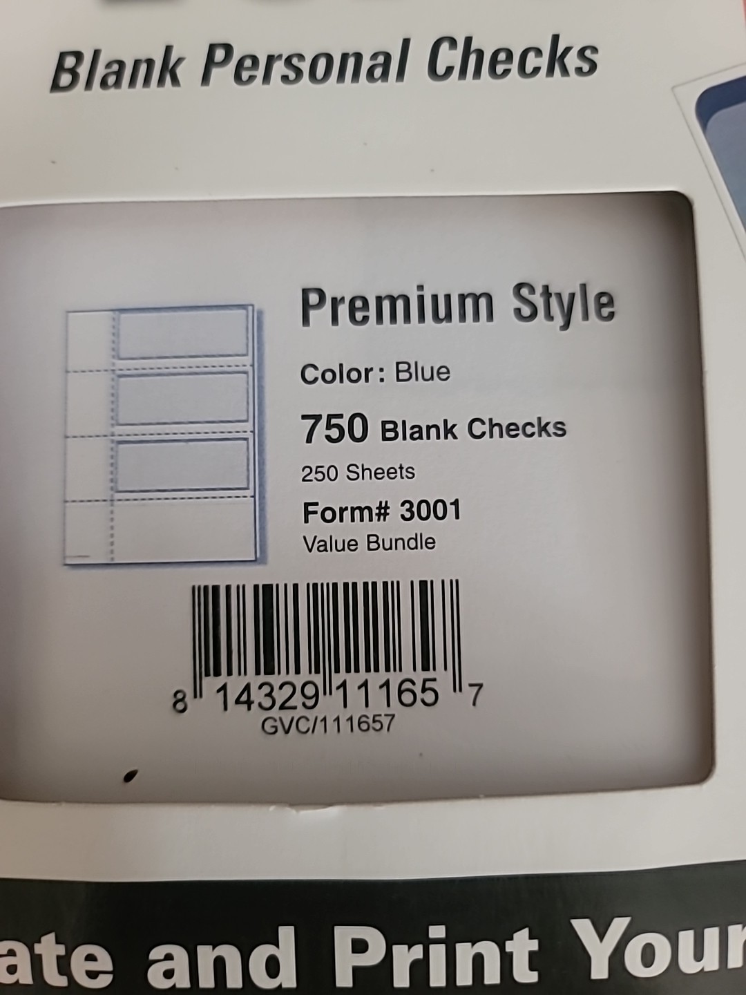 Vintage Versa, check blank personal checks, premium refill 750 Open Box.
