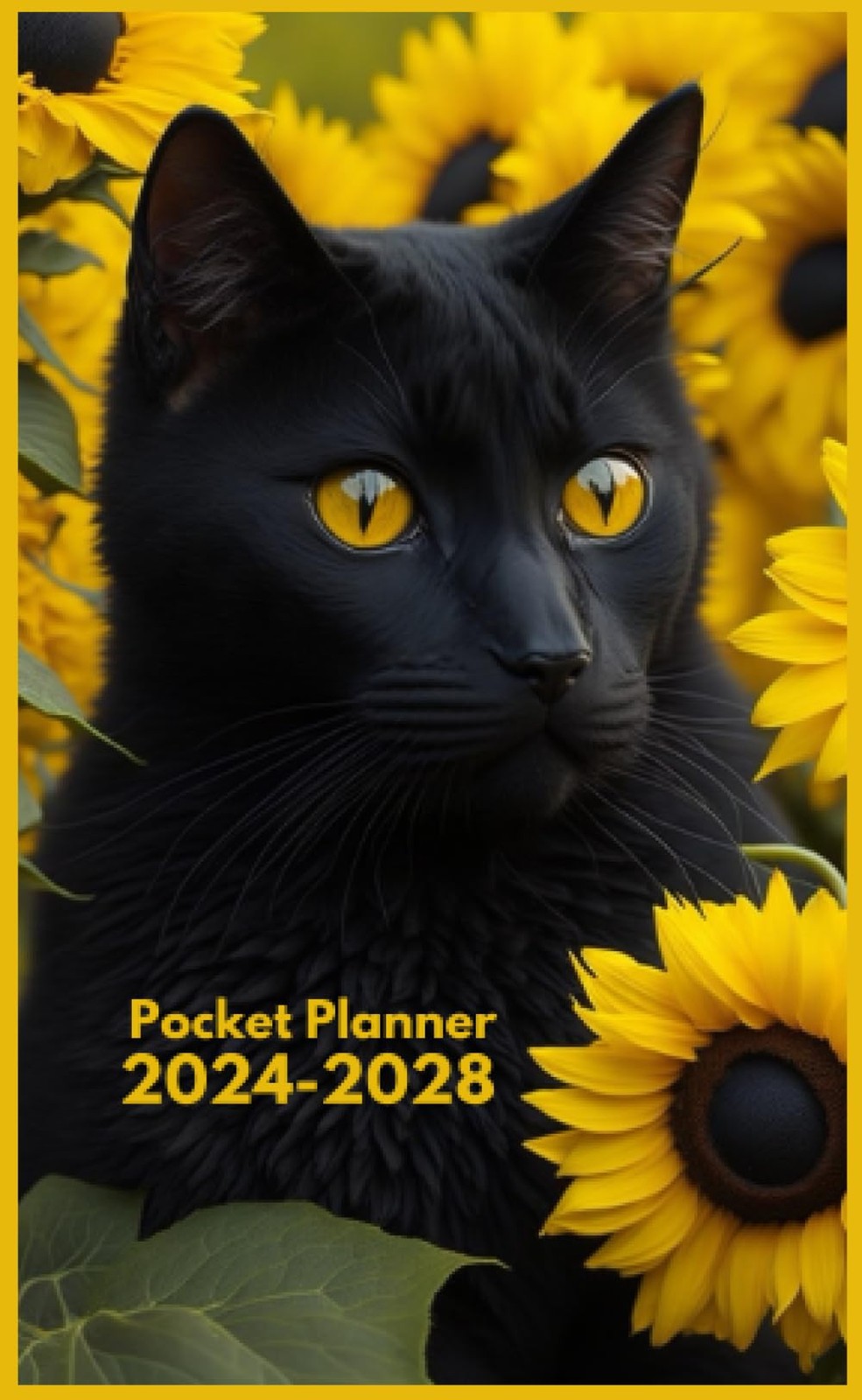 2024-2028 Pocket Calendar: Cute black cat with sunflower Cover|60