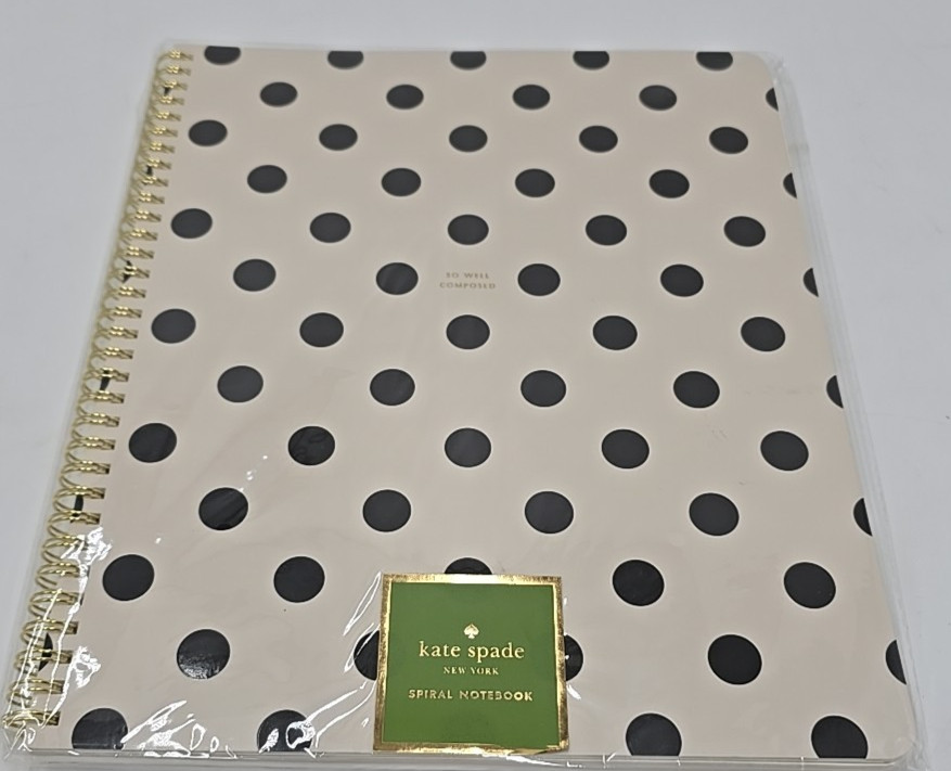 NWT Kate Spade Large Spiral Polka Dot Planner Cream Black Office Chic Notebook