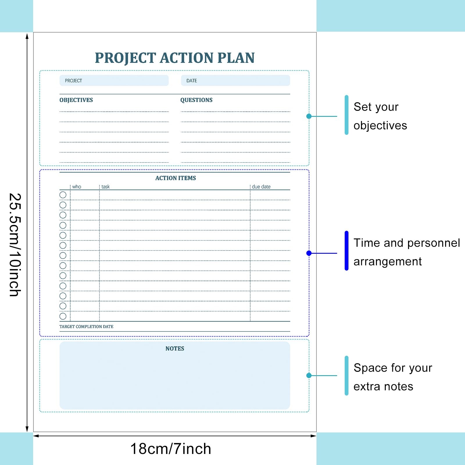 200 Sheets 4 Pads Project Action Planner Notepad Project Management with Chec…