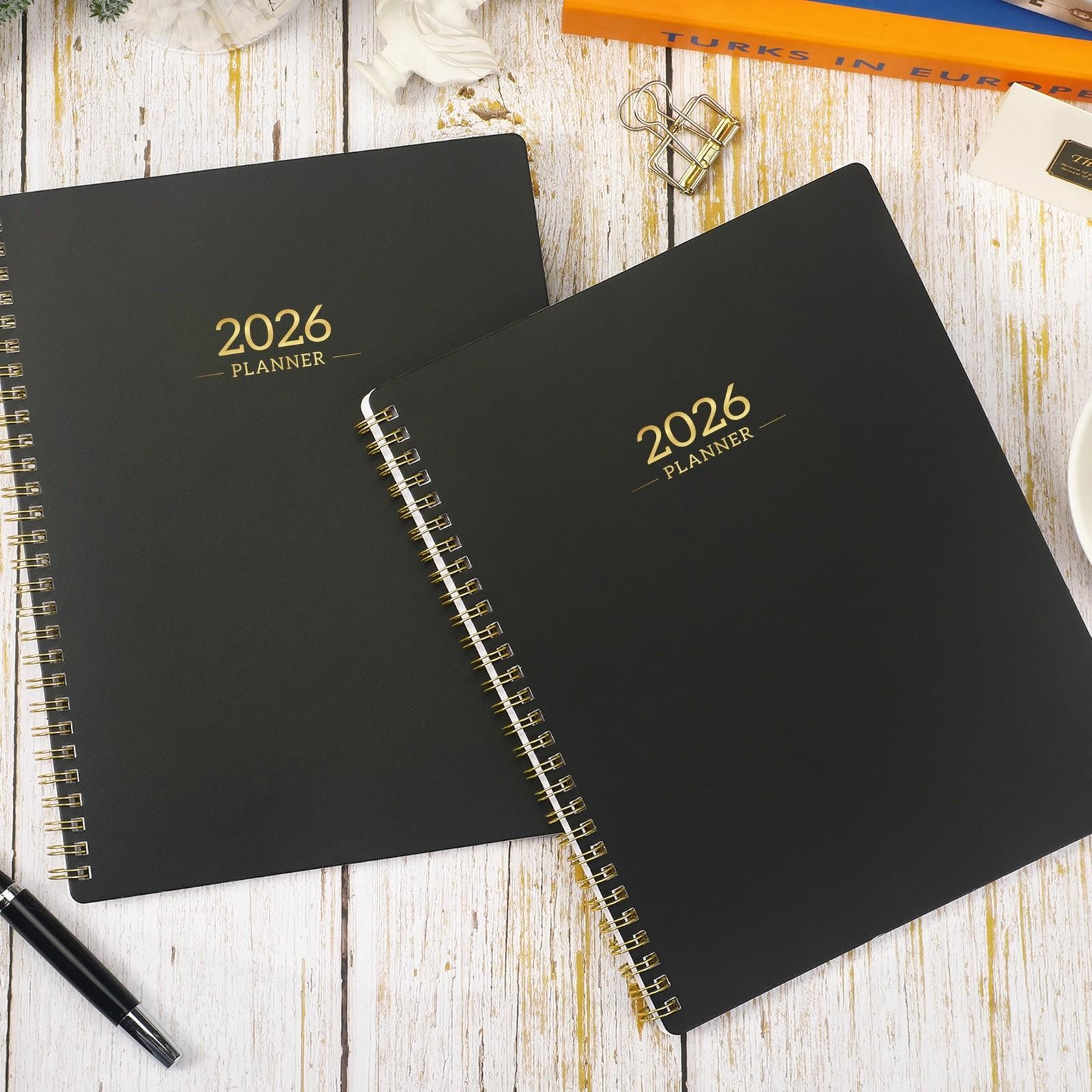 2026 Planner 8×10 Black Weekly Monthly Scheduling Organizer with Twin Wire Bi…