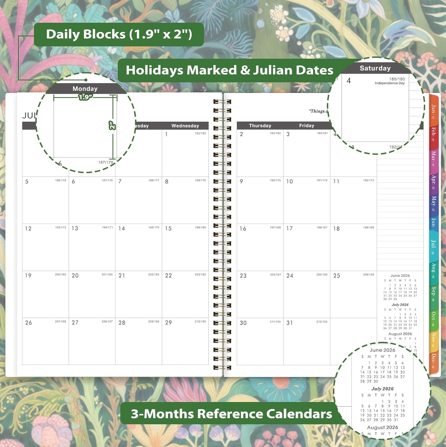 2026-2029 Monthly Planner 9″ x 11″ with Tabs Notes Pocket Tropical Plants