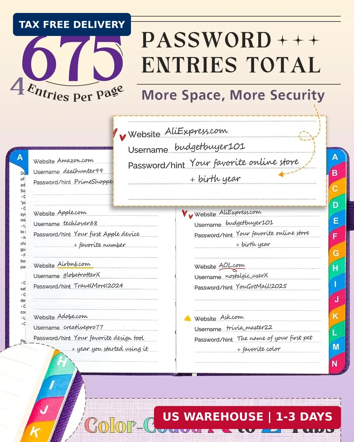 Password Keeper Book with Colorful Alphabetical Tabs, Small Pocket Password Logb