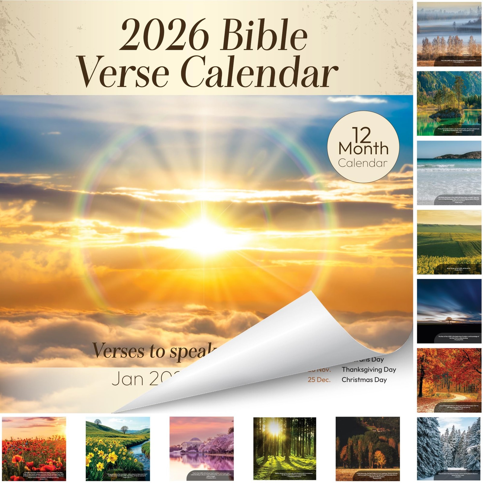 2026 Wall Calendar Christian, Bible Verse 2026, 12 Multi-colored