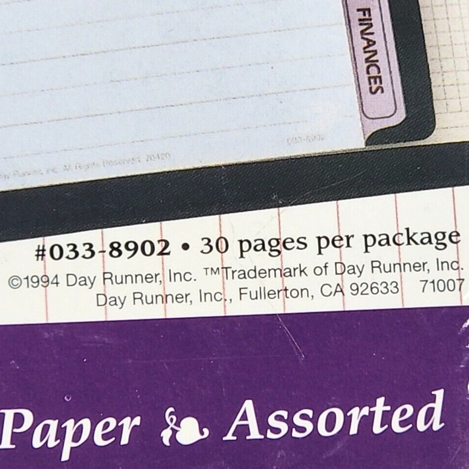 Day Runner Designer Note Paper Asst Refill Pages 033-8902 1994 New 6 Ring 3¾X6¾