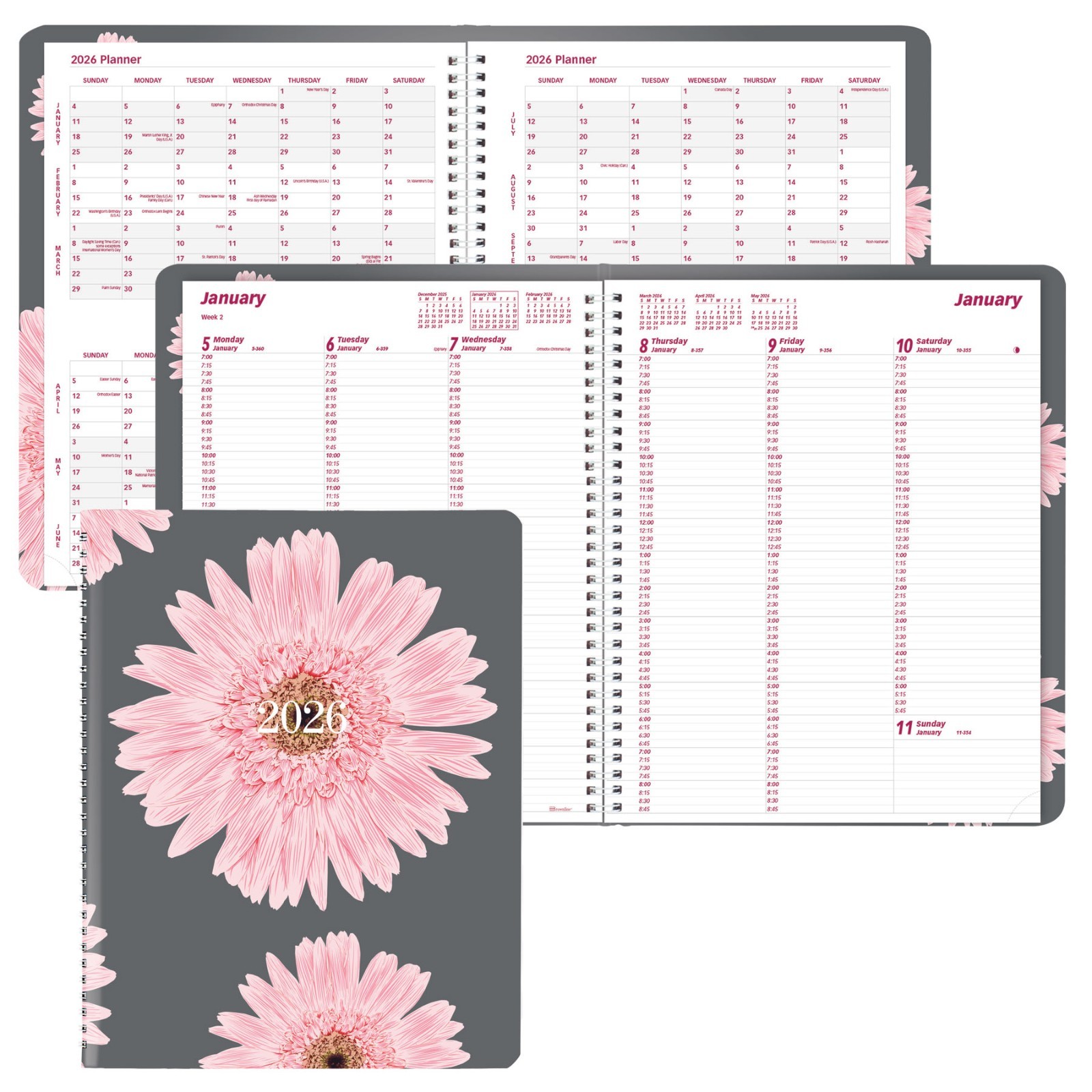 2026 Brownline CB950G.05 Pink Daisy Weekly Appointment Book, 8-1/2 x 11″