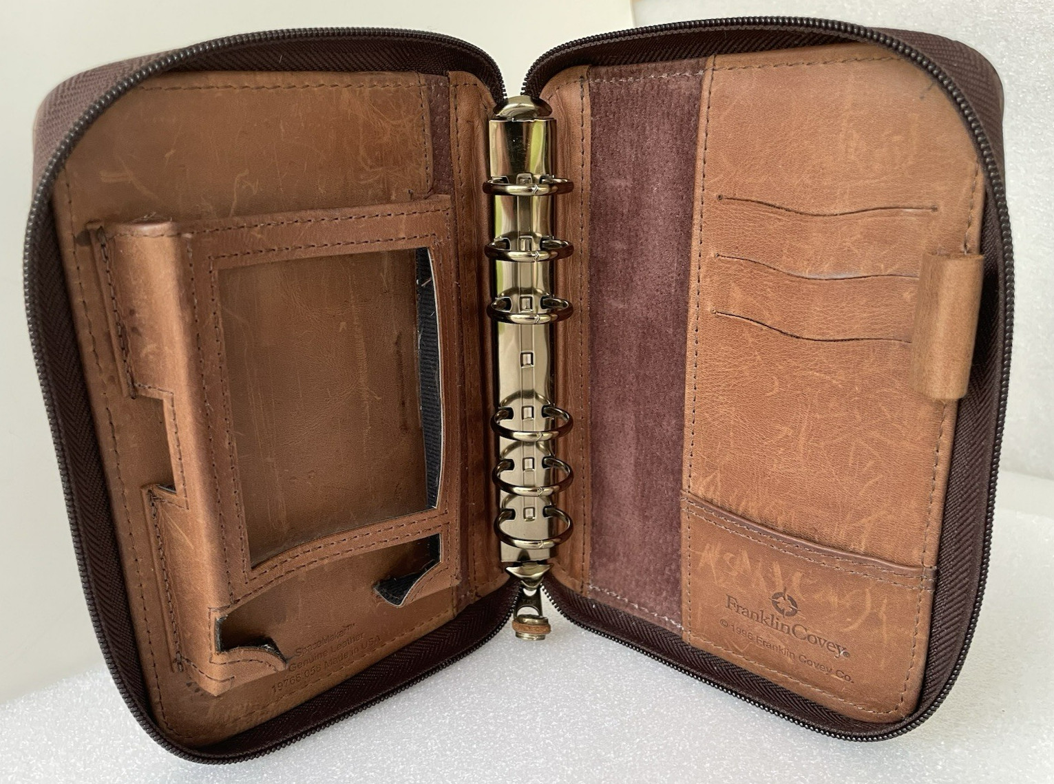 Vtg.1996 ~ Franklin Covey Space Maker ~6 Ring Binder/Planner Brown Leather ~ USA