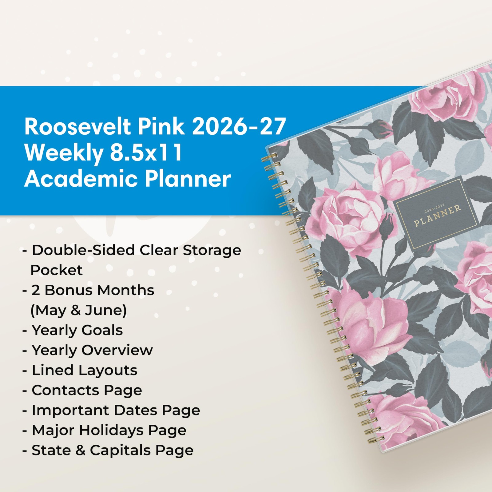 Academic Planner 2026 2027 Weekly Monthly July June 8.5×11 Flexible Cover Wirebo