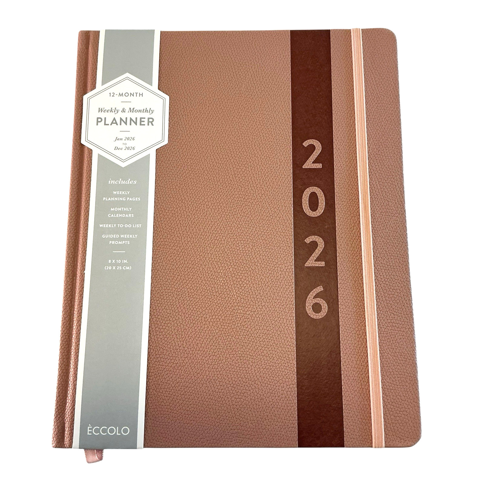 eccolo Monthly/Weekly 2026 Planner Terra Cotta Blush Pink w/marker 8″ X 10″