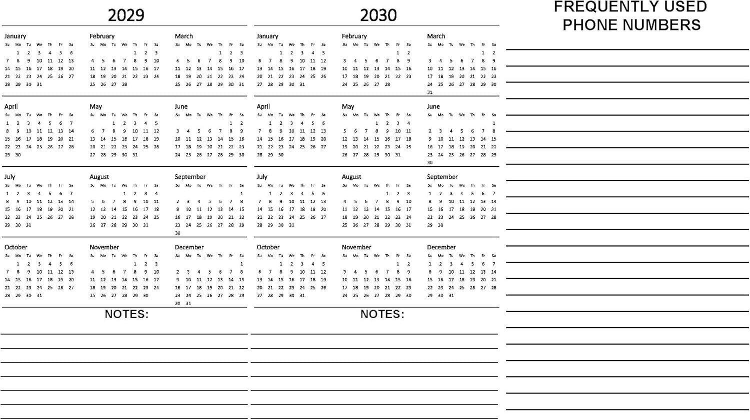 5 Year Calendar Planner Blue 2026-2030