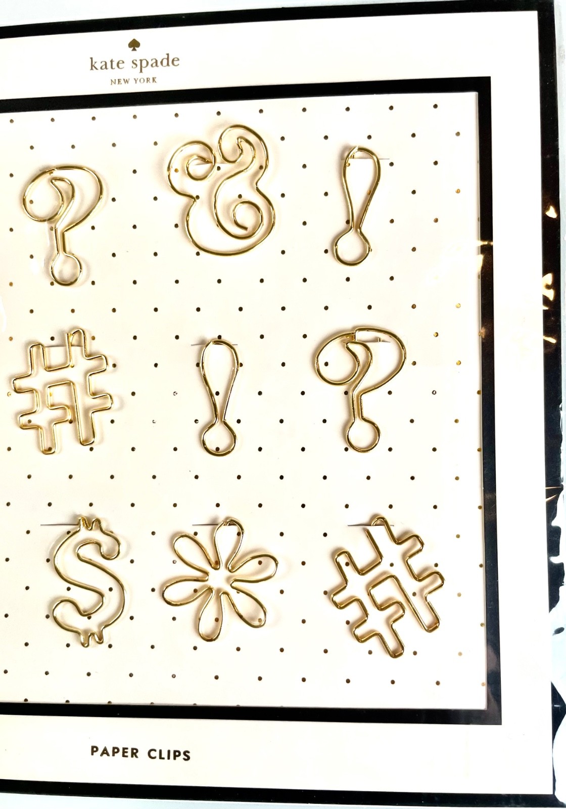 KATE SPADE STATIONERY GOLD PUNCTUATION NOVELTY PAPERCLIPS GIFT NWT NEVER OPENED