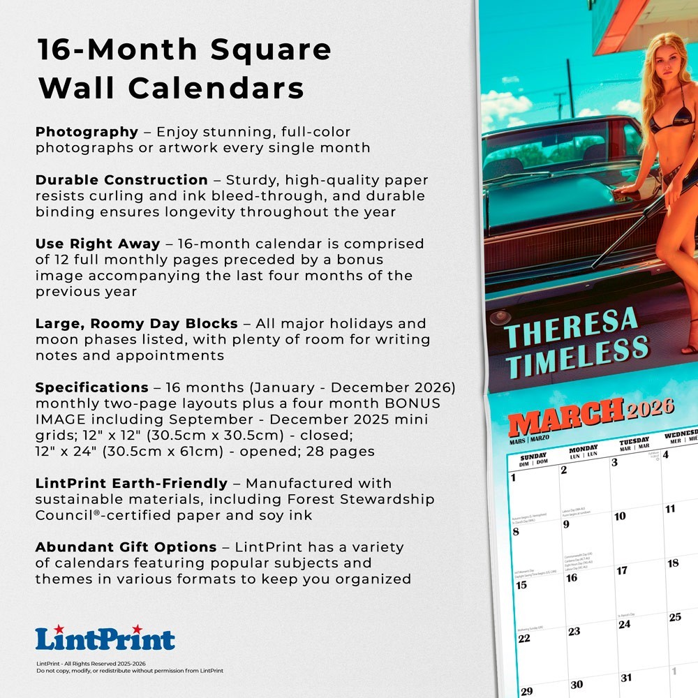 Hot Chicks Cold Steel | 2026 12×24″ (Hanging) Monthly Square Wall Calendar