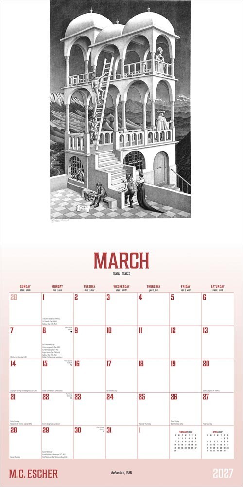 M.C. Escher OFFICIAL | 2027 12×24″ (Hanging) Square Wall Calendar | Plastic-Free