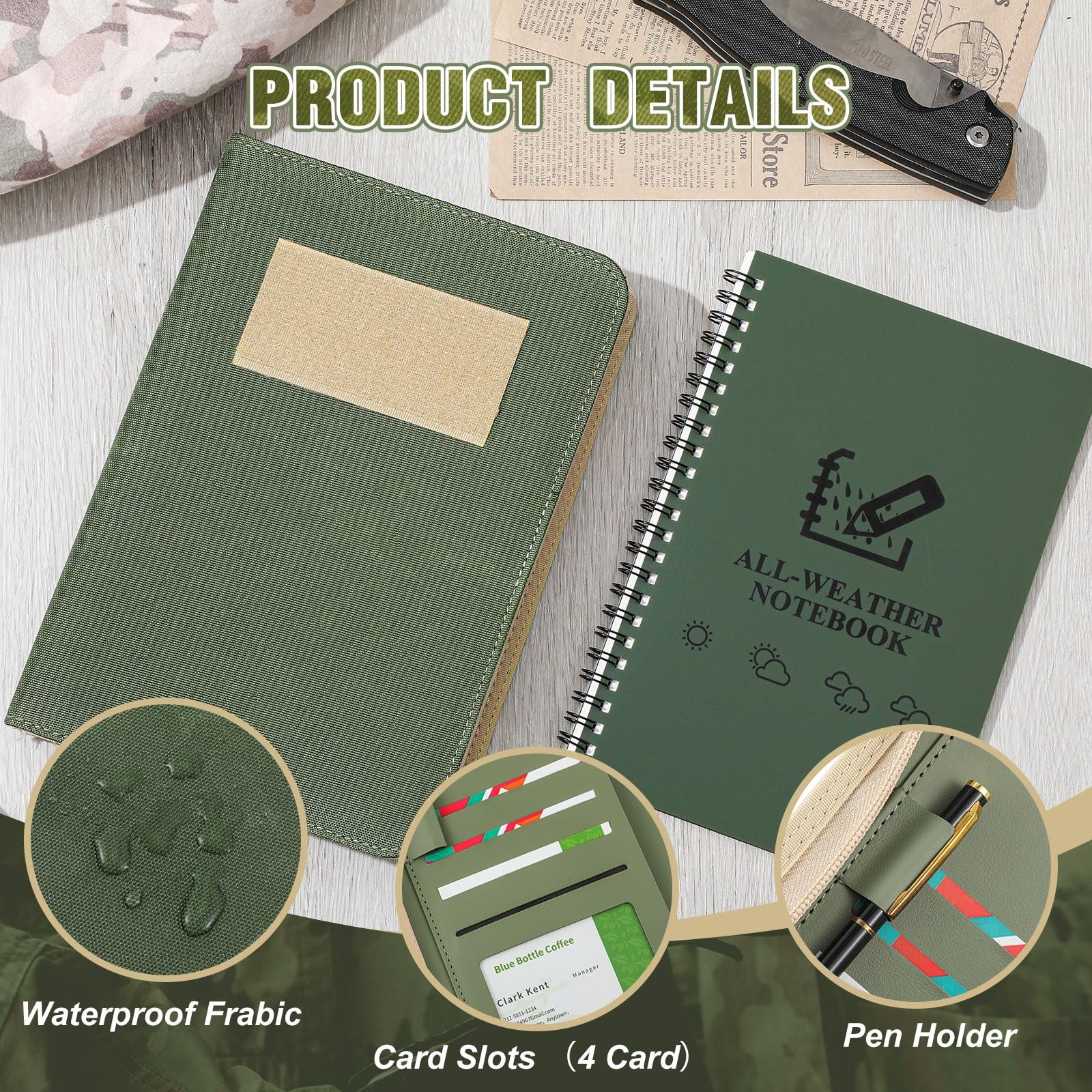 Resurhang 5 Pcs Waterproof Tactical Notebook with 96 Sheets 192 Pages Kit