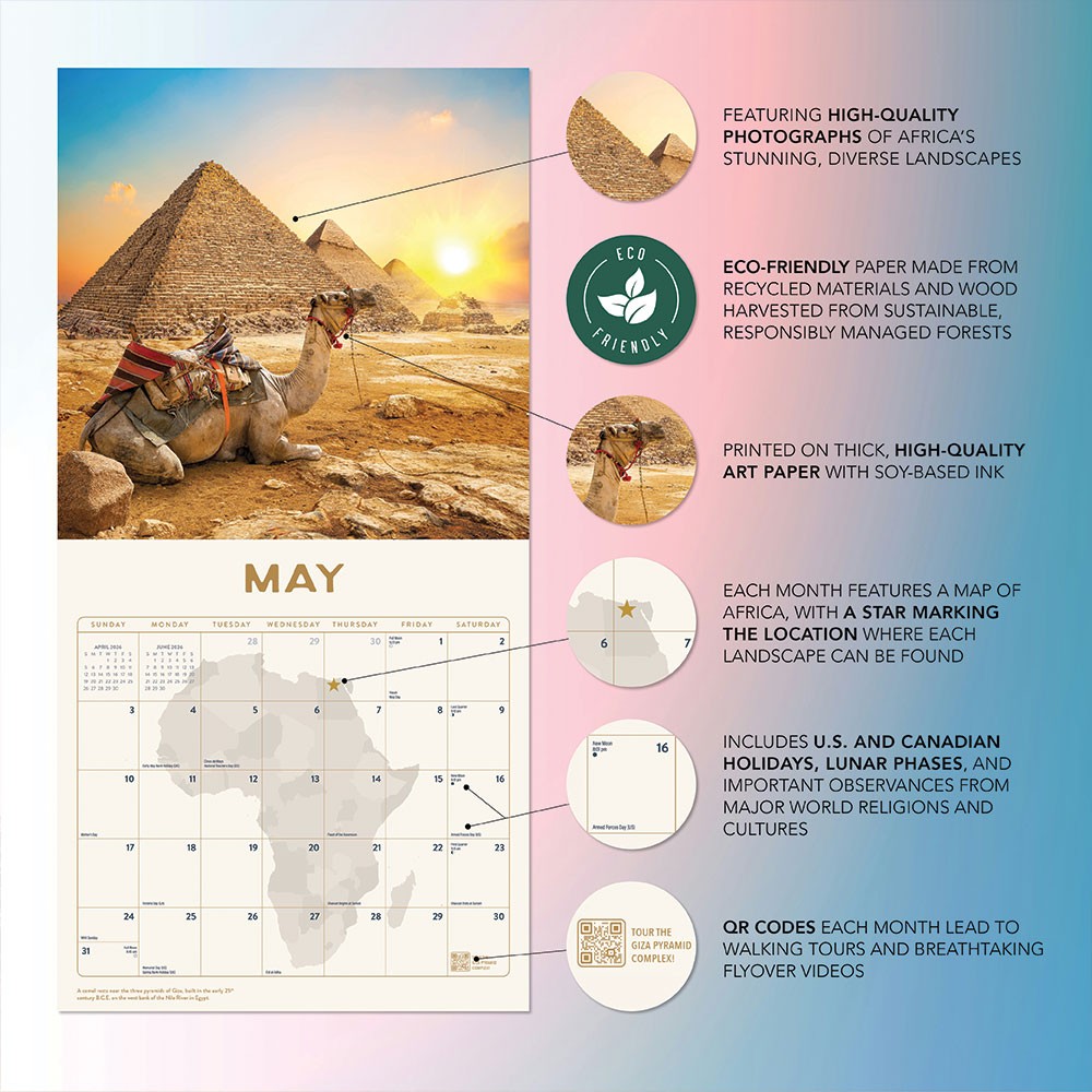 Africa Calendar 2026 | 12″ x 24″ 12 Month Calendar | Marble City Press