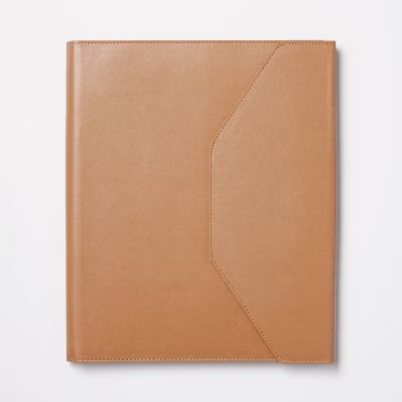 Brown Padfolio with Pockets &80 Page Lined Notepad Soft Cover Recycled Polyester
