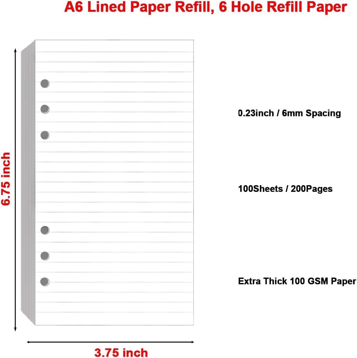 (2 Pack) A6 Lined Refill Paper, 200 Sheets/400 Pages Loose Leaf Paper for Filof