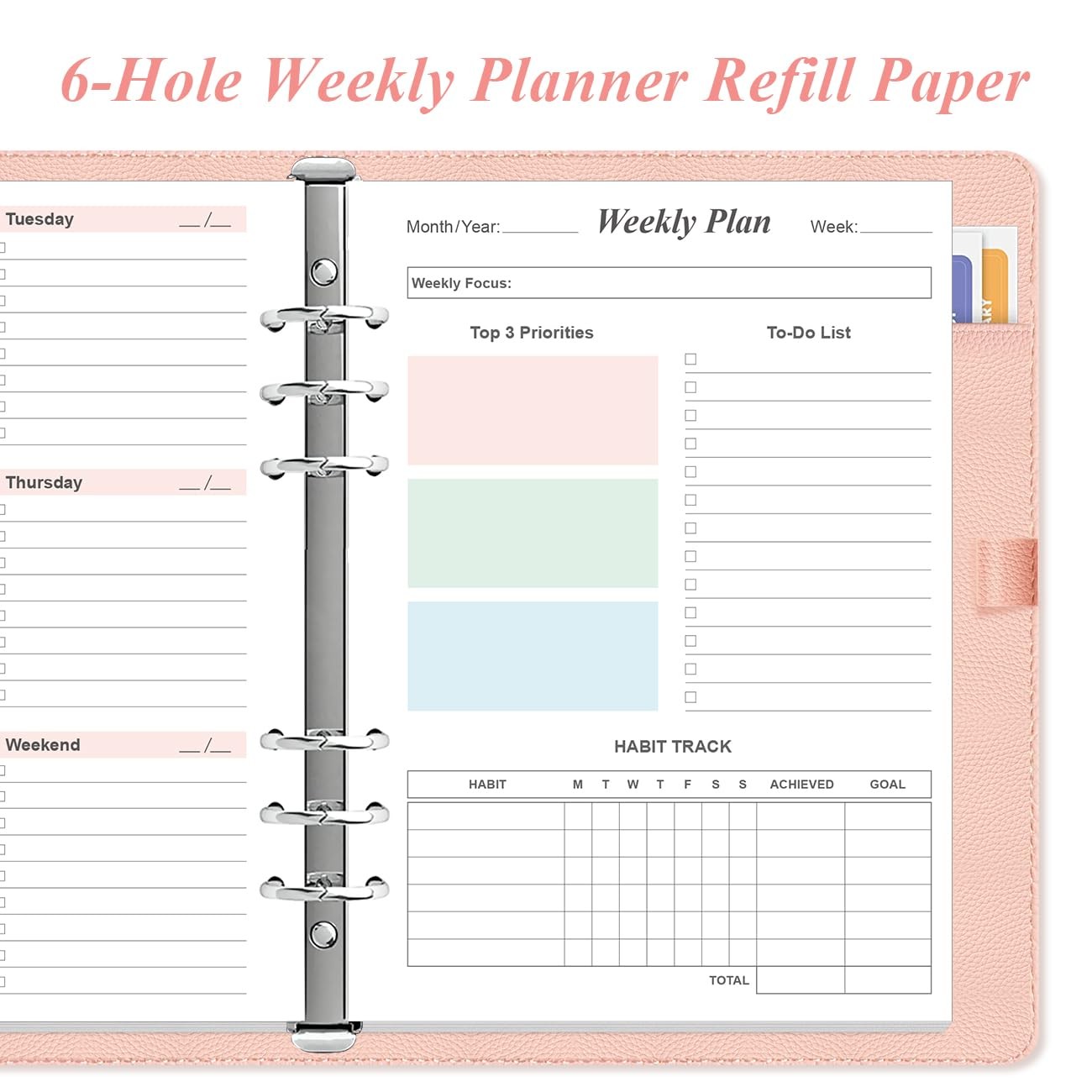 Weekly Planner Refills for A5 Binders – 53 Sheets/106 Pages 1-Pack, Colorful
