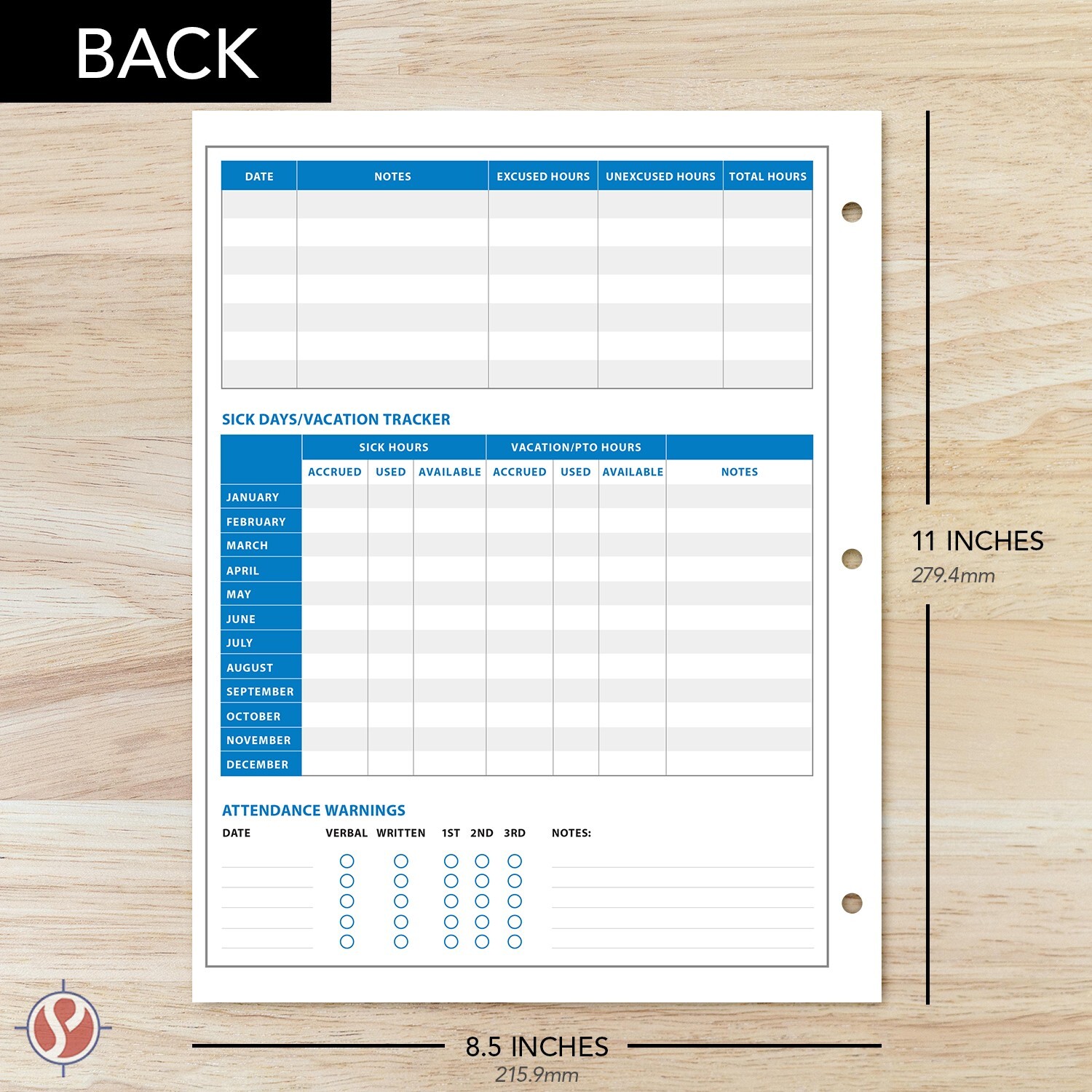 2025 Attendance Calendar Cardstock, Employee Work Tracker, 8.5 x 11, 25 Qty