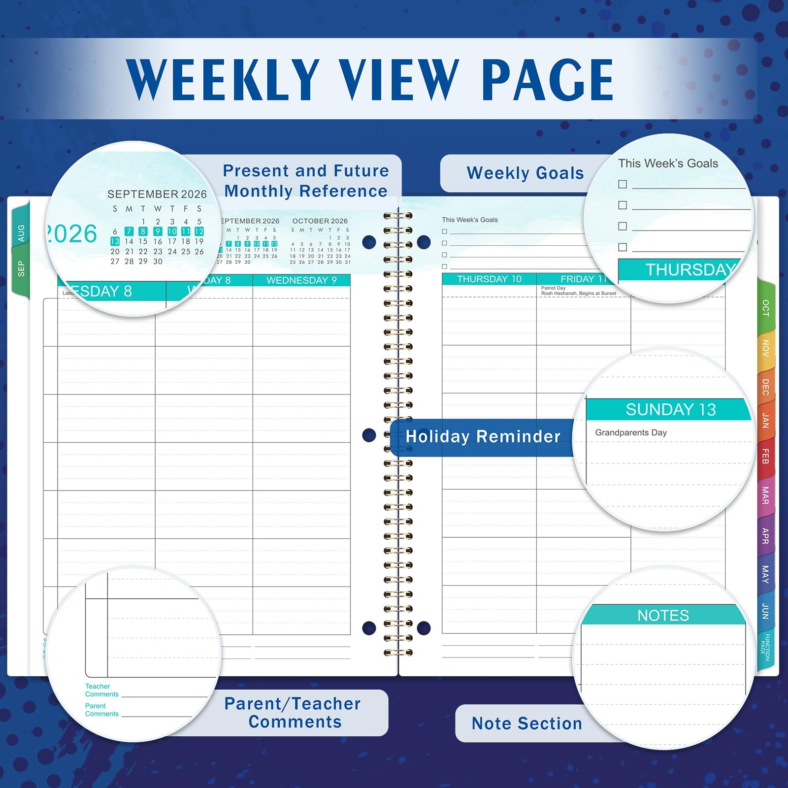Student Planner 2026-2027 – Academic Year Weekly & Monthly 11″ x 9″, Blue