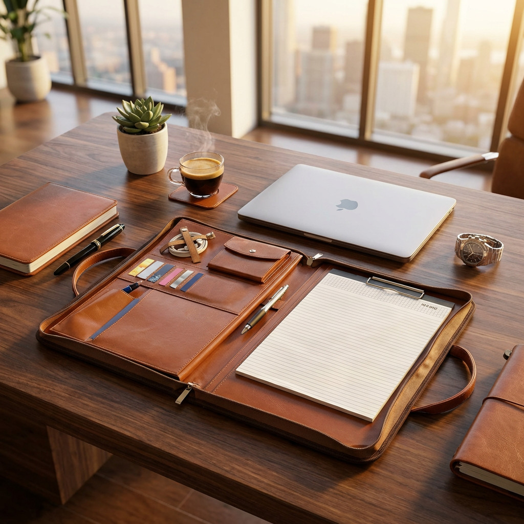 Leather Portfolio with Handles – Professional Business Padfolio Organizer