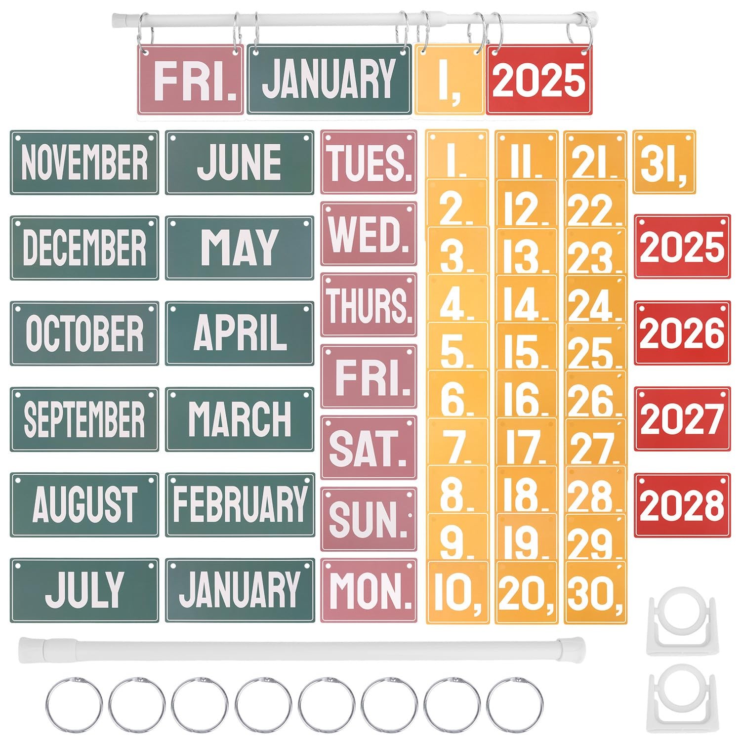 Flip Calendar Bulletin Board Set With Adjustable Rod Holder 54 Date Cards