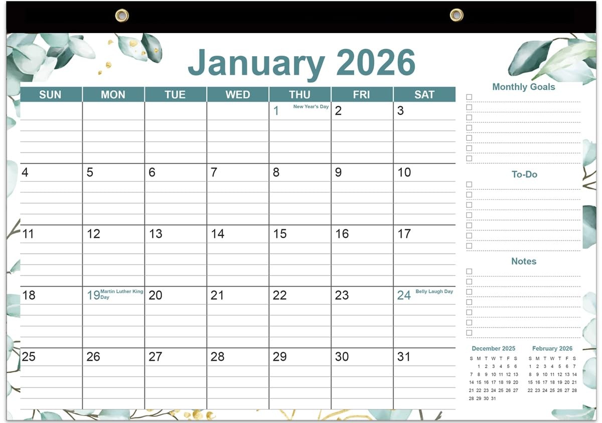 2026 Desk Calendar – 12 Months Calendars from January 17″ x 12″, Green Leaf