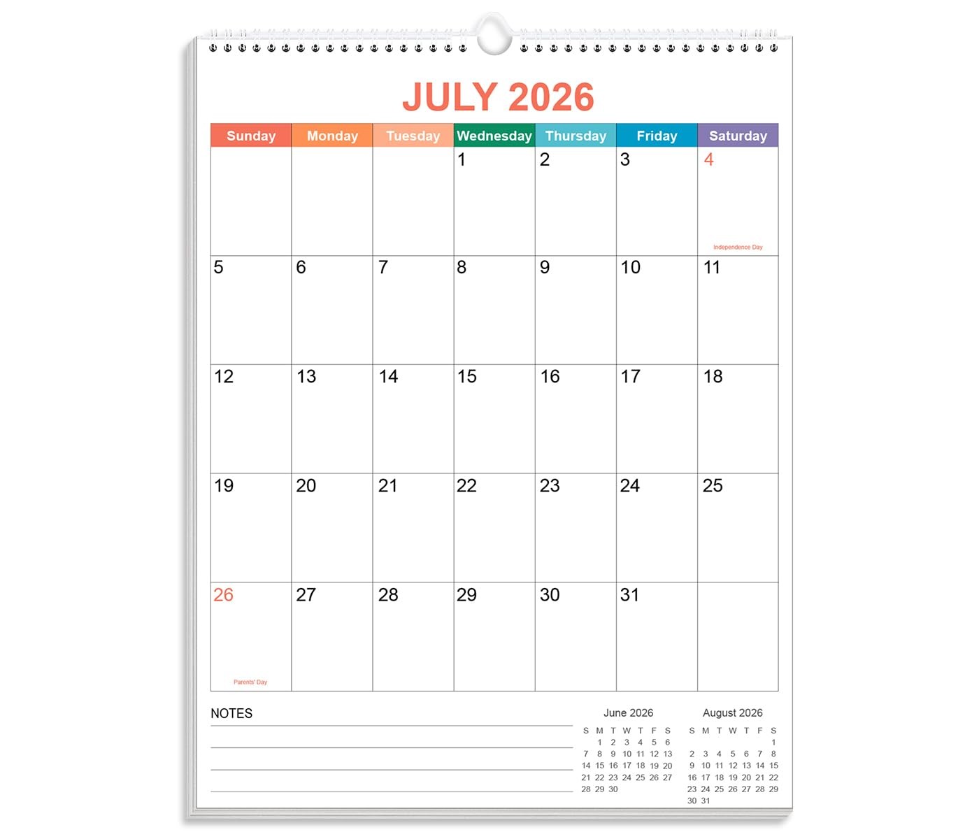 2026-2027 Calendar – Wall from July 8.5″ x 11″, Colorful