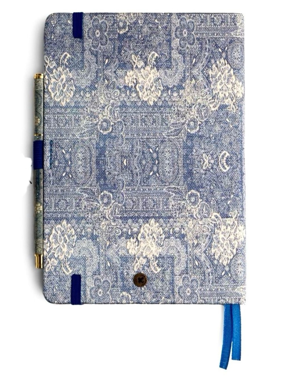 NEW Johnny Was Denim Embroidery Journal and Pen Set Silk Blend Blue 8.5″ x 6″