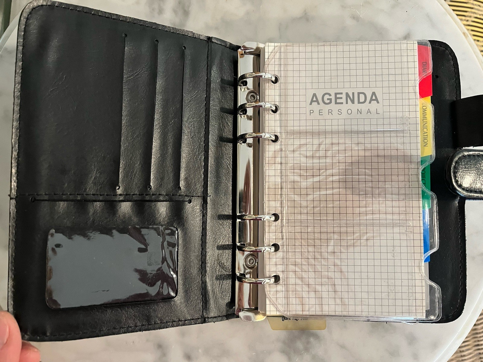 Vintage Day Planner Binder Black Faux Leather Six Rings Organizer 5×7 Desk 90’s